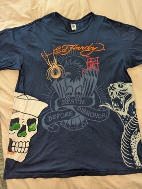 Ed Hardy Christian Audigier Skull And Snake Detailed T-shirt Mens XXL